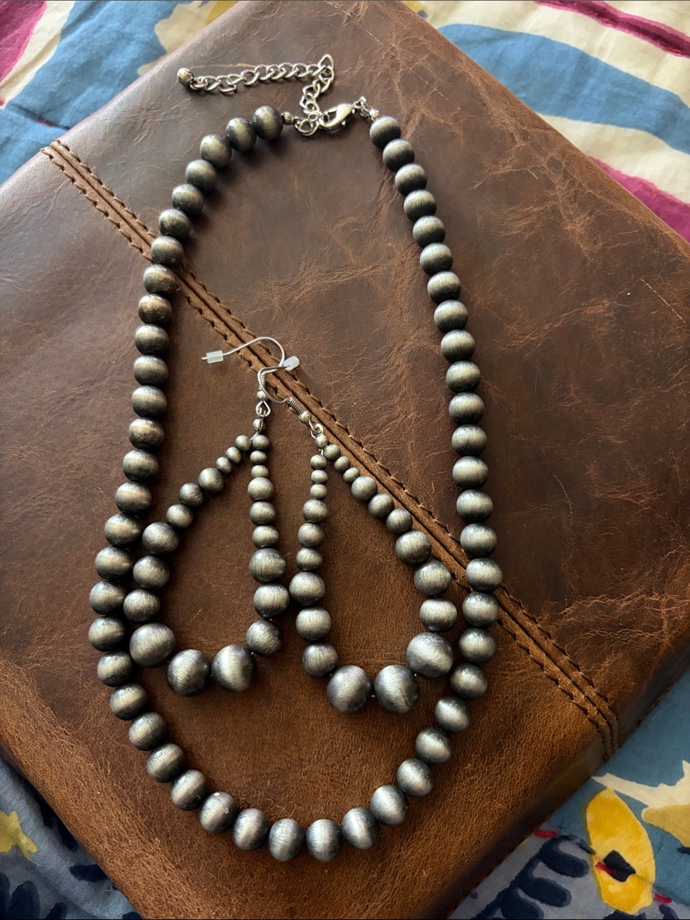 Cowboy pearl style Beaded Necklace and Earring Set -